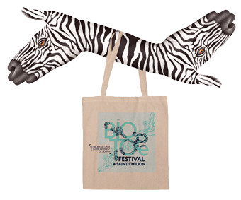 sacs publicitaires tote bag coton représentant le festival Biotope à Saint-Émilion en Gironde